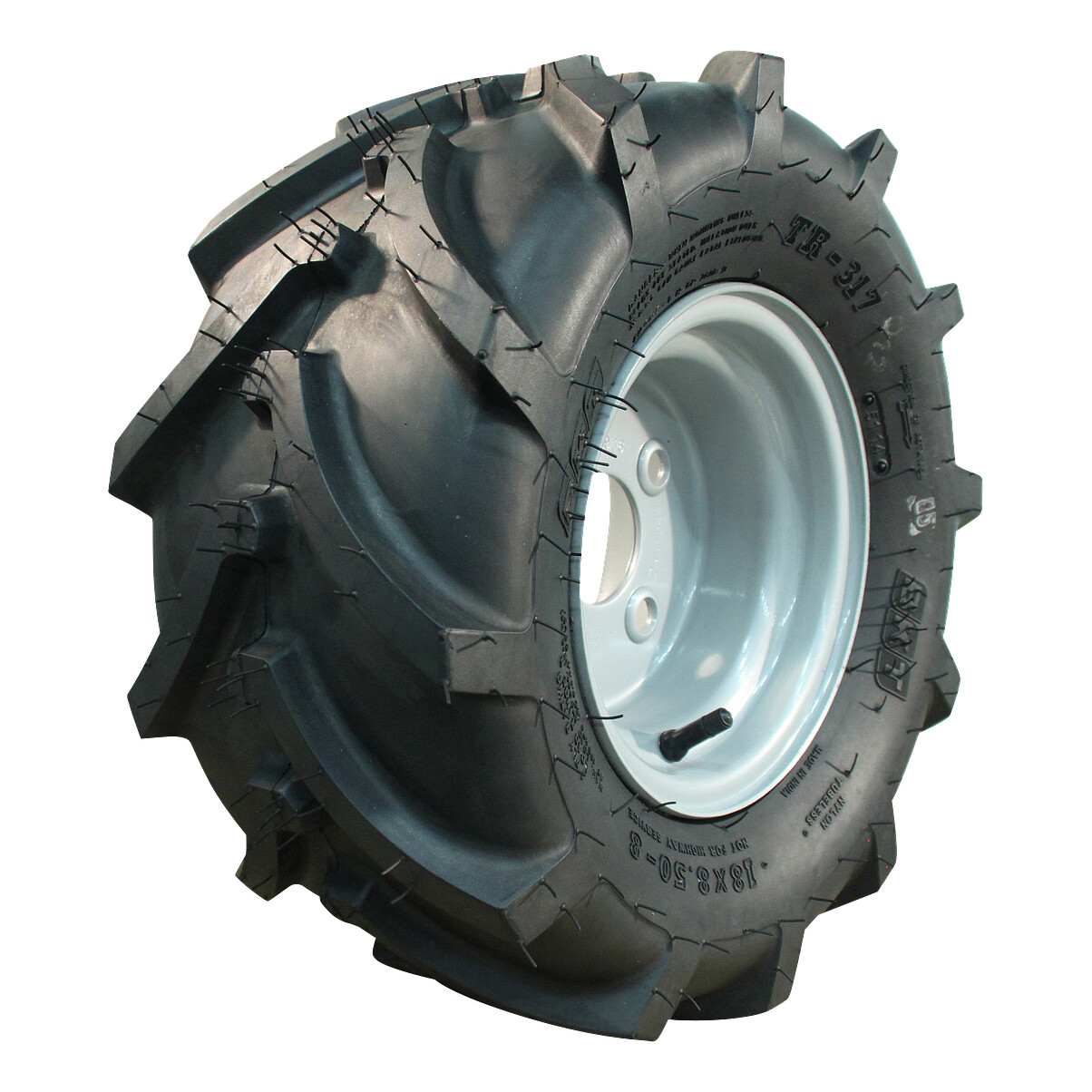 Luchtband-wiel-18x8.5-8-TR-317-4PR-5.50x8H2-ET-2-601004-staal-zilvergrijs-links Luchtband + wiel 18x8.5-8 TR-317 4PR + 5.50x8H2 ET0 60/100/4 staal grijs links | Van Welpen Onderdelen