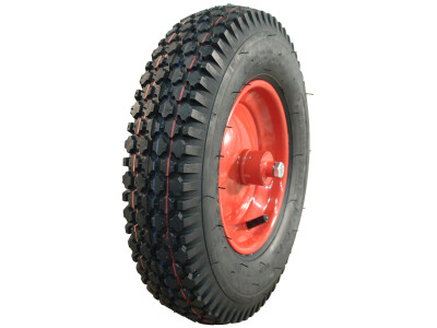 Luchtband + wiel 4.80/4.00-8 V-6602 6PR + 2.50Ax8 ET0 kruiwagenas 120mm 70 N staal rood