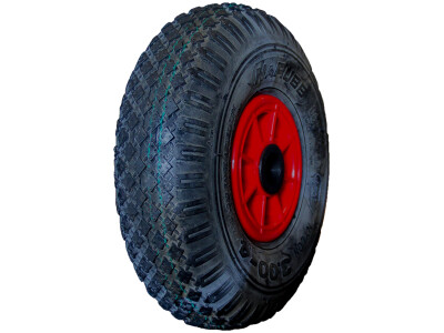Luchtband + wiel 3.00-4 S-2303 2PR + 2.10x4 rollager Ø25 NL75 kunststof rood