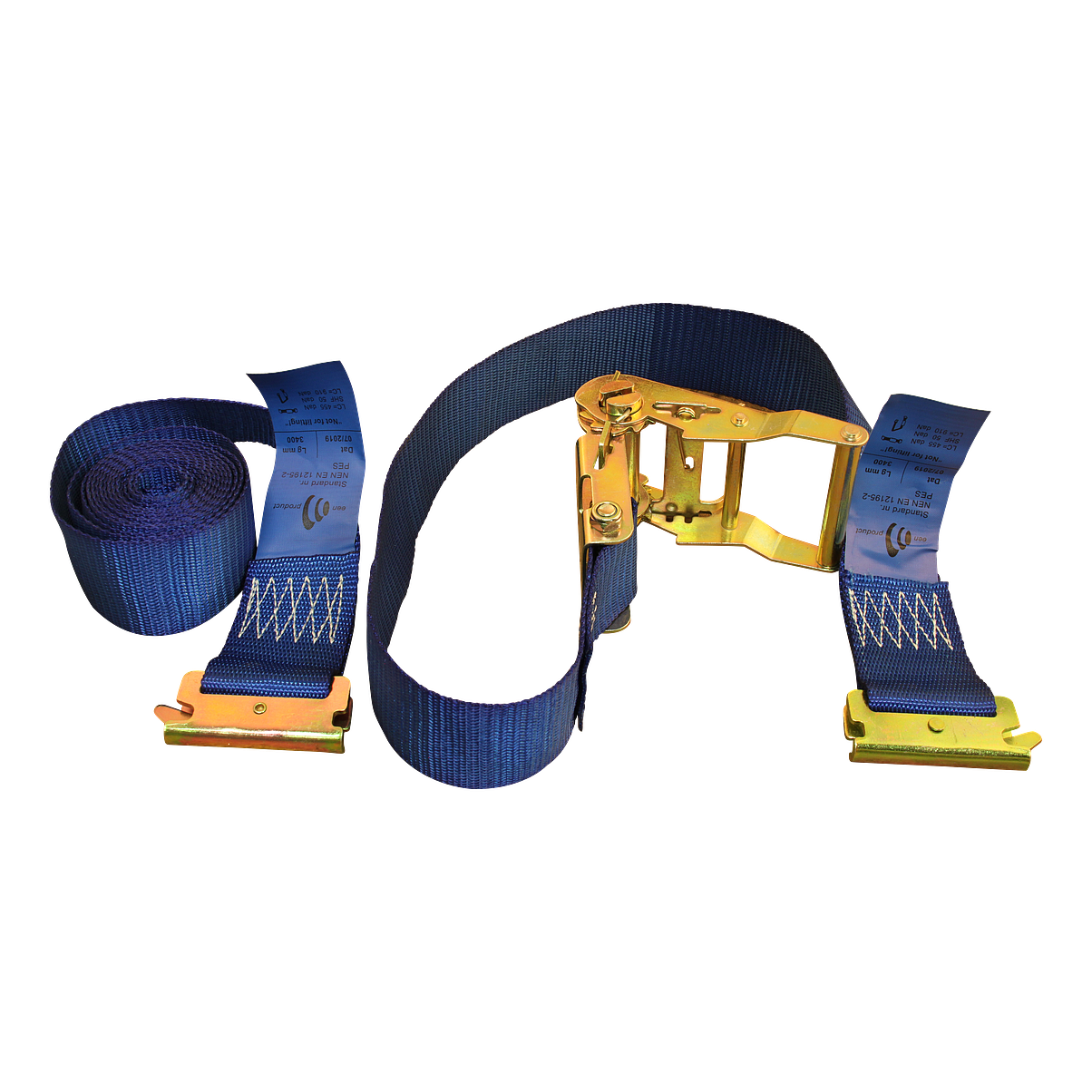 5ea18f646a72d3a22db8fae258b8057d Spanband, 2-delig , met ratel en vastzetring blauw 50mm 3400mm Novio cargo